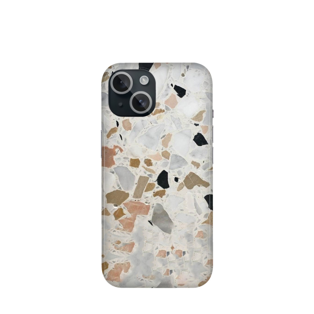 iPhone 15 Kunststoff Hülle Terrazzo Design - Grau