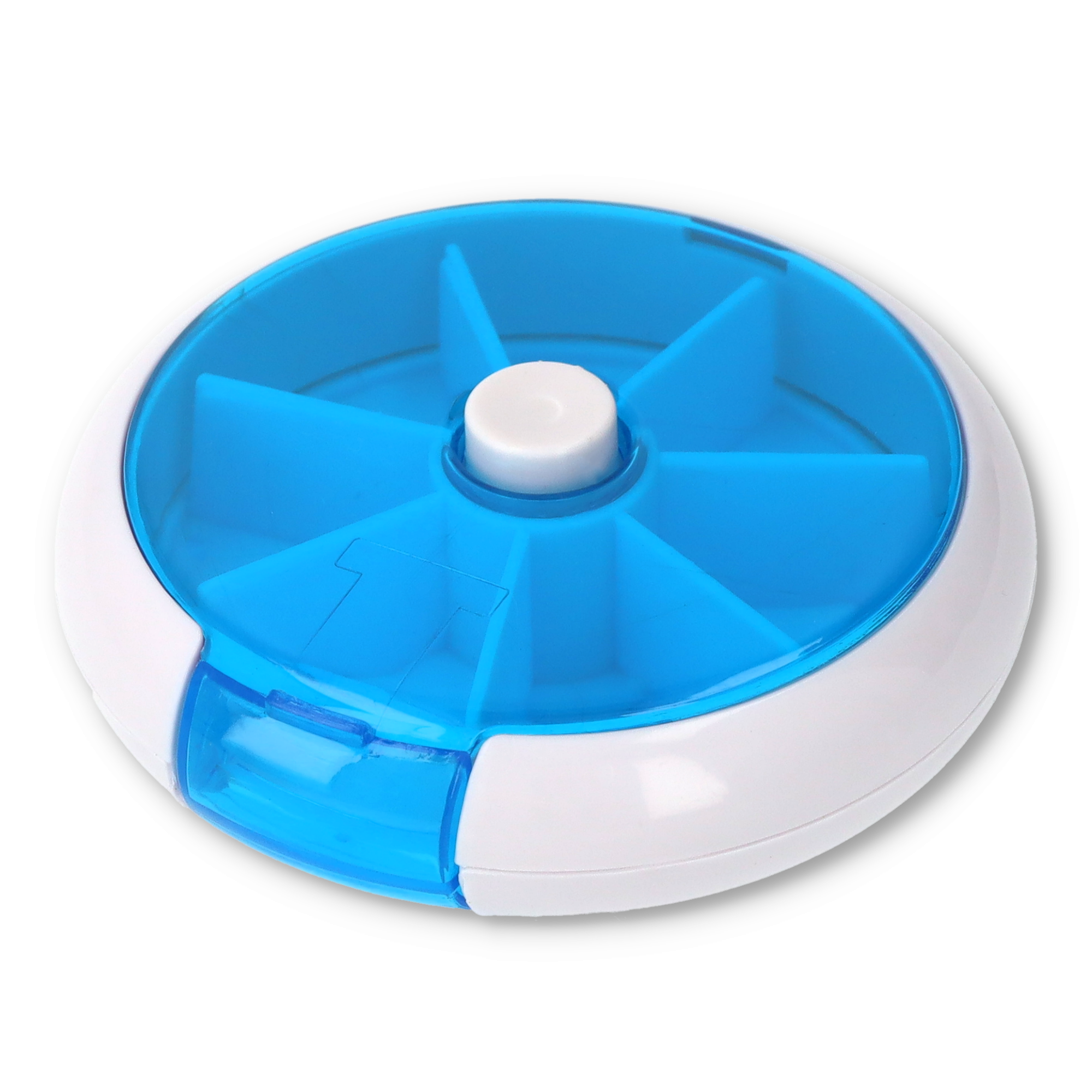 (Ø8.5cm) Medikamenten Dosierer 7 Tage Dosett Tablettenbox Supplements Pillendose Tablettenspender - Blau / Weiss