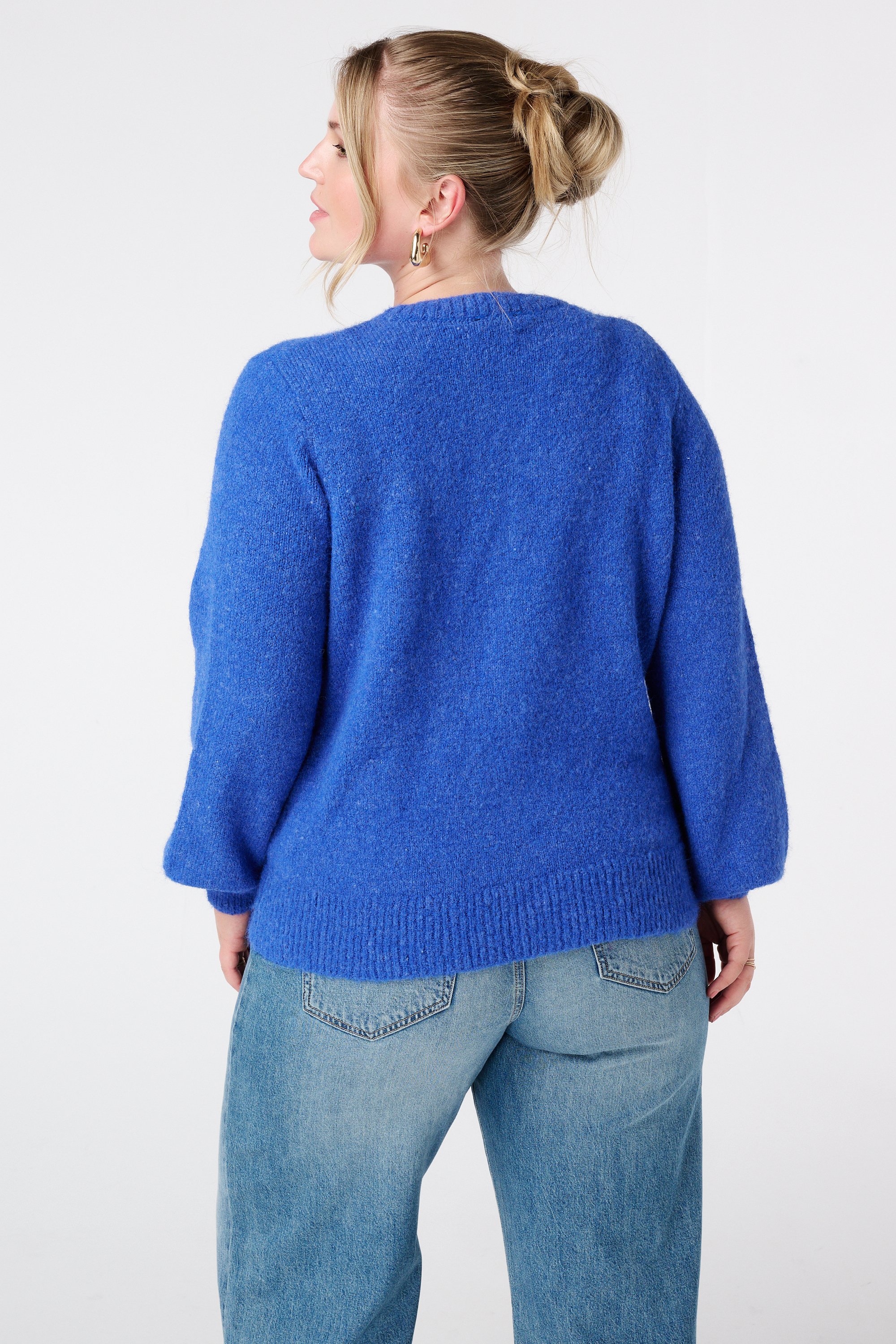 Fijn gebreid vest met knoopsluiting Kobalt blauw