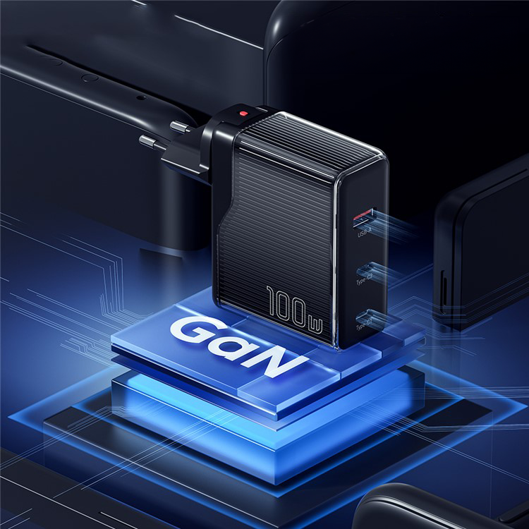 (100W) USB A / 2x USB C GaN Ladegerät Netzteil PD 3.1 / QC 4.0 - Schwarz