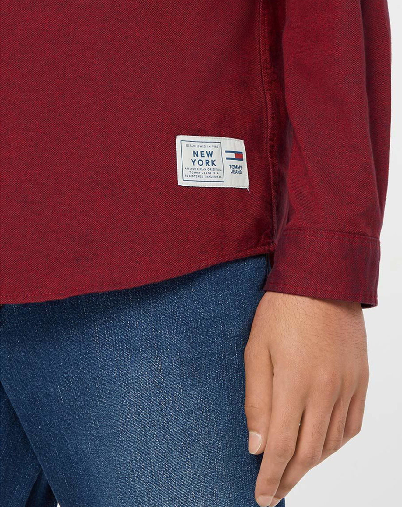 Tommy Jeans Chemise droite 100% Coton Bio Oxford rouge