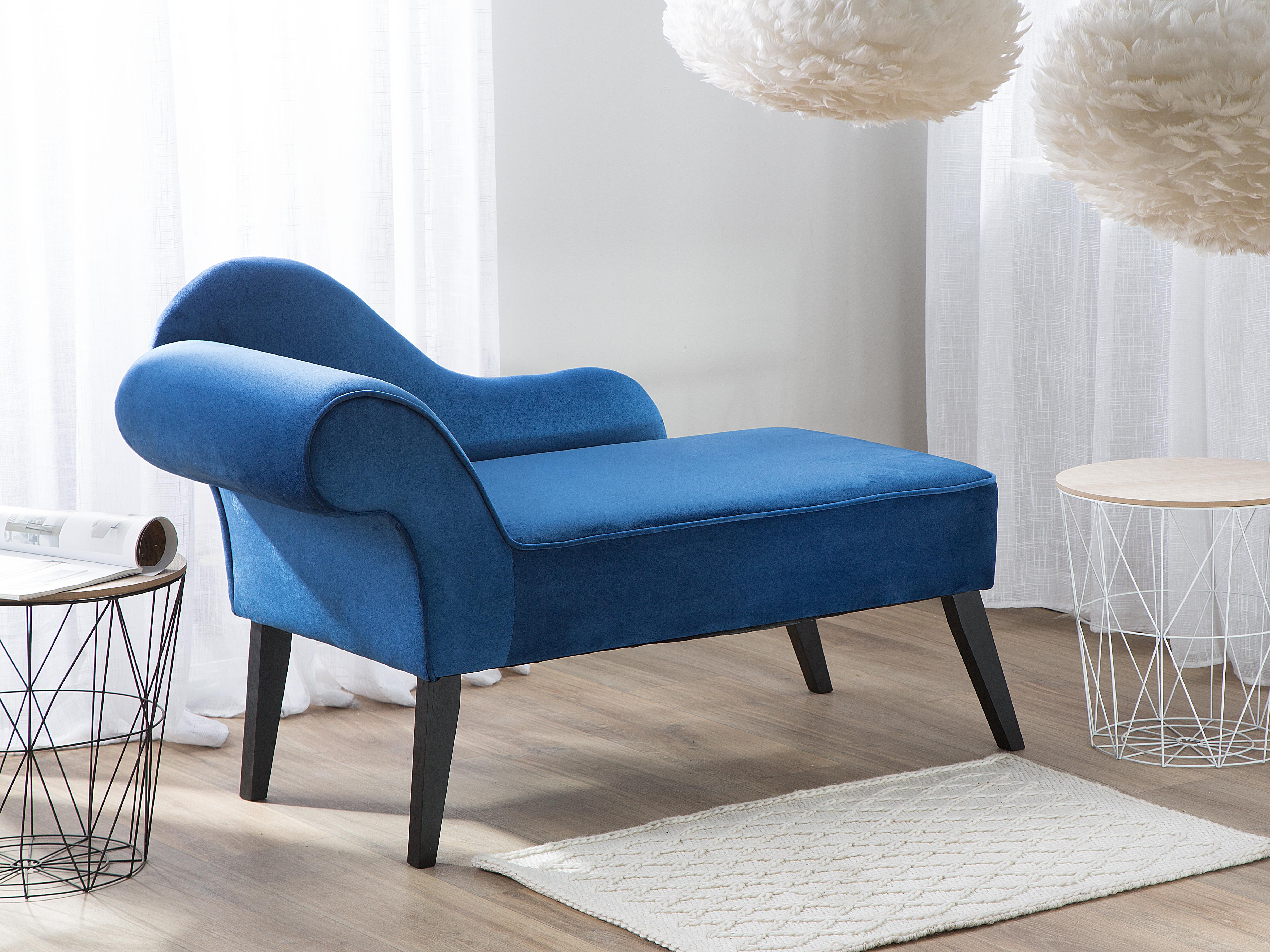 Linkszijdige chaise longue BIARRITZ Fluweel Marineblauw