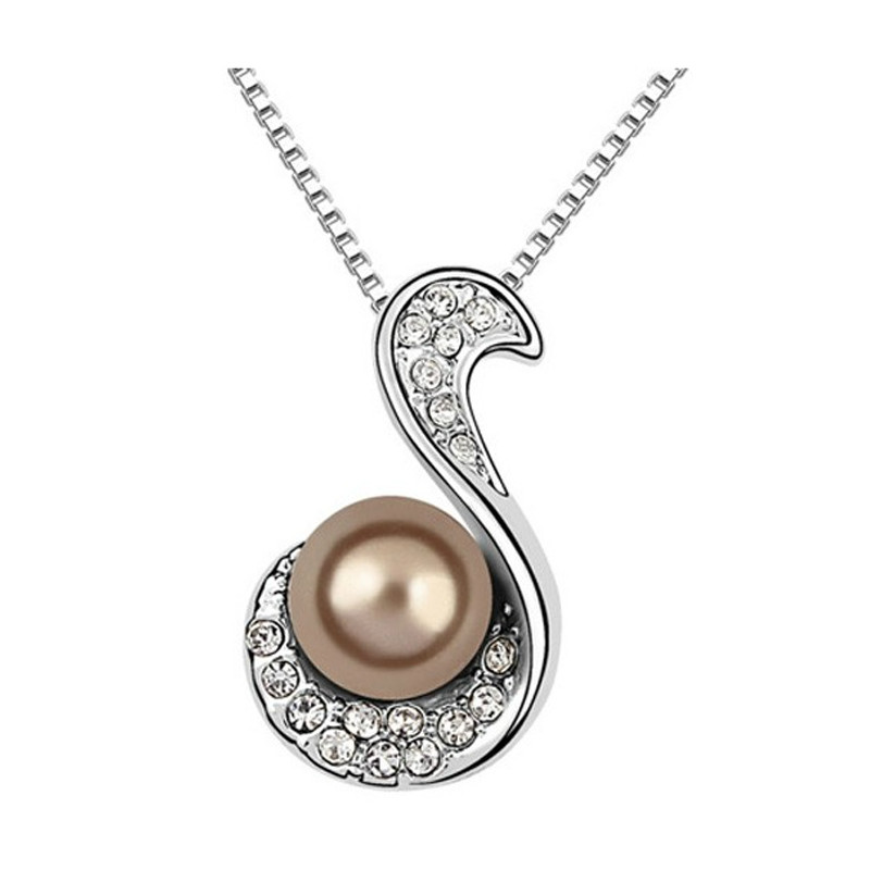 Pendentif Perle Marron et Cristal Blanc