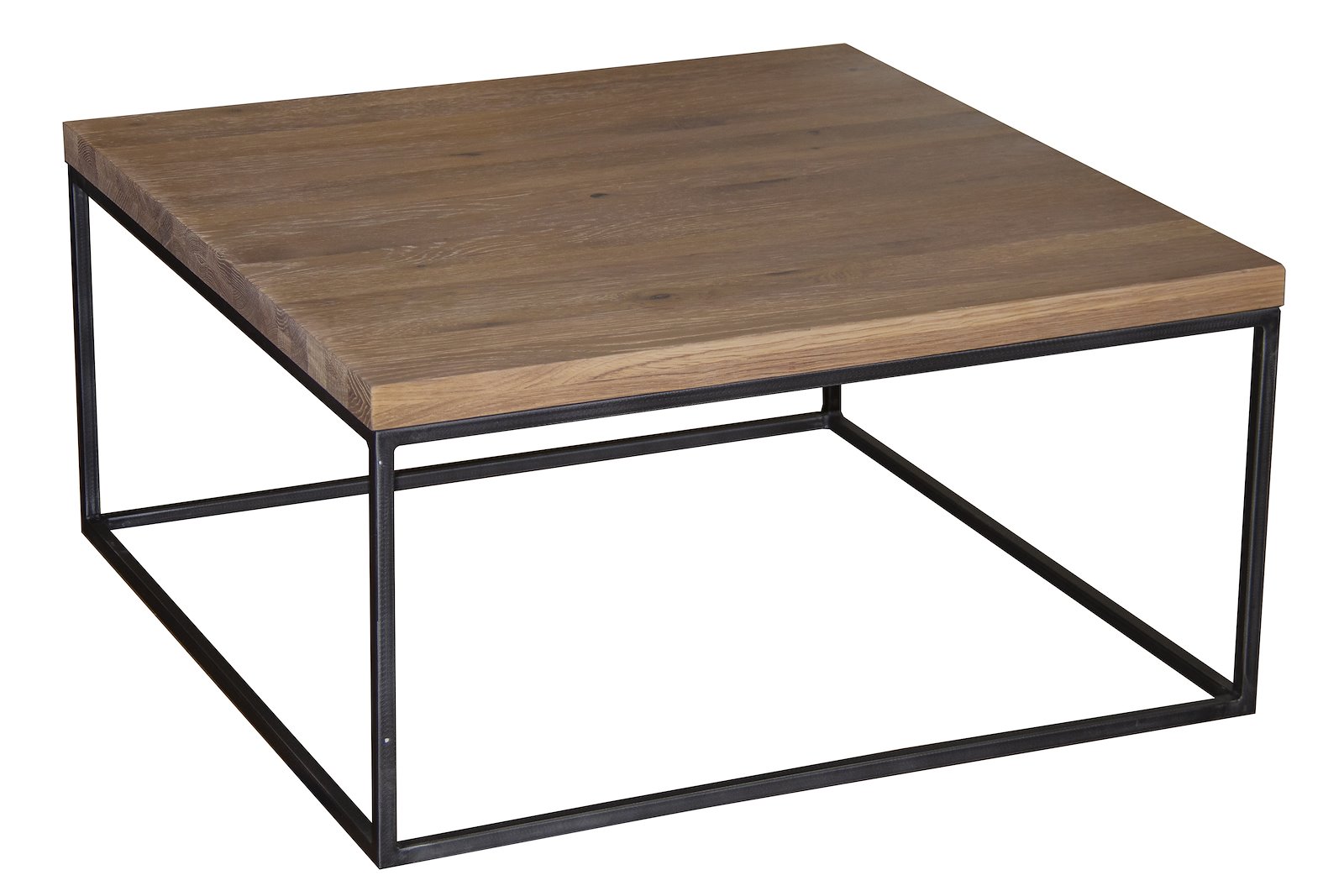 Calia sofabord Hvitoljet heltre eik, med industriell sort stål. 80x80cm