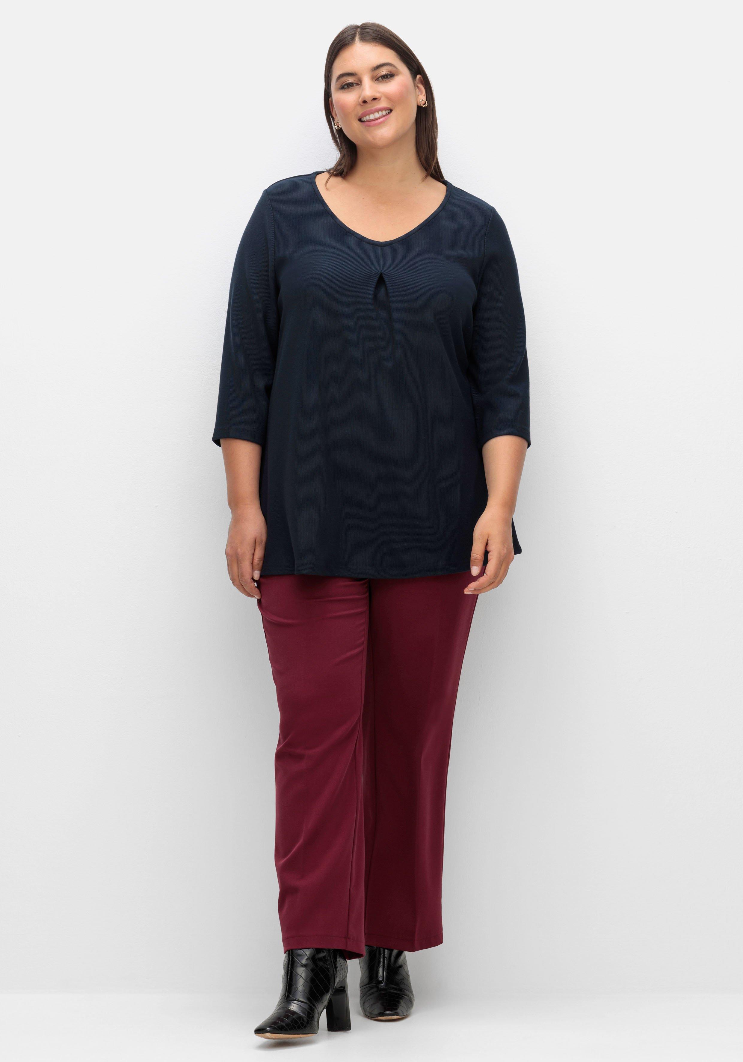 3/4-Arm-Shirt aus Rippjersey, mit Kellerfalte, in A-Linie