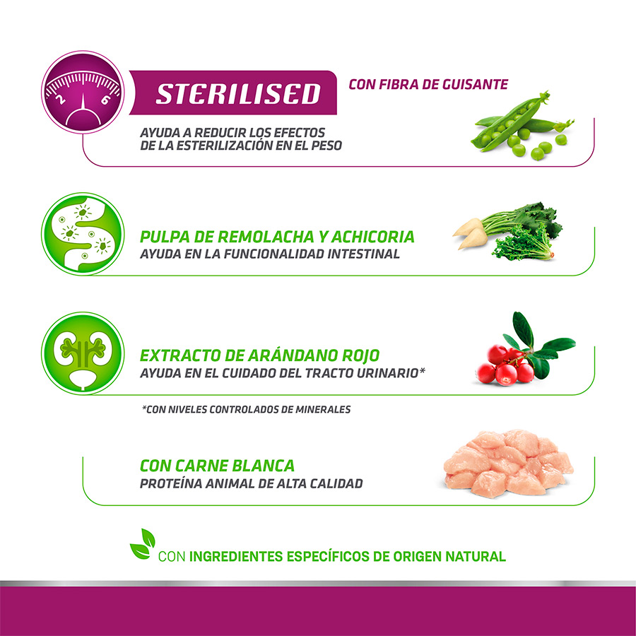 Alimento esterilizado Natural Trainer para gatos