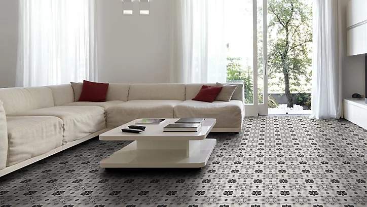 Carrelage sol et mur intérieur Mediterranea Menorca effet carreau de ciment gris L. 45 x l. 45 cm x Ep. 9,6 mm