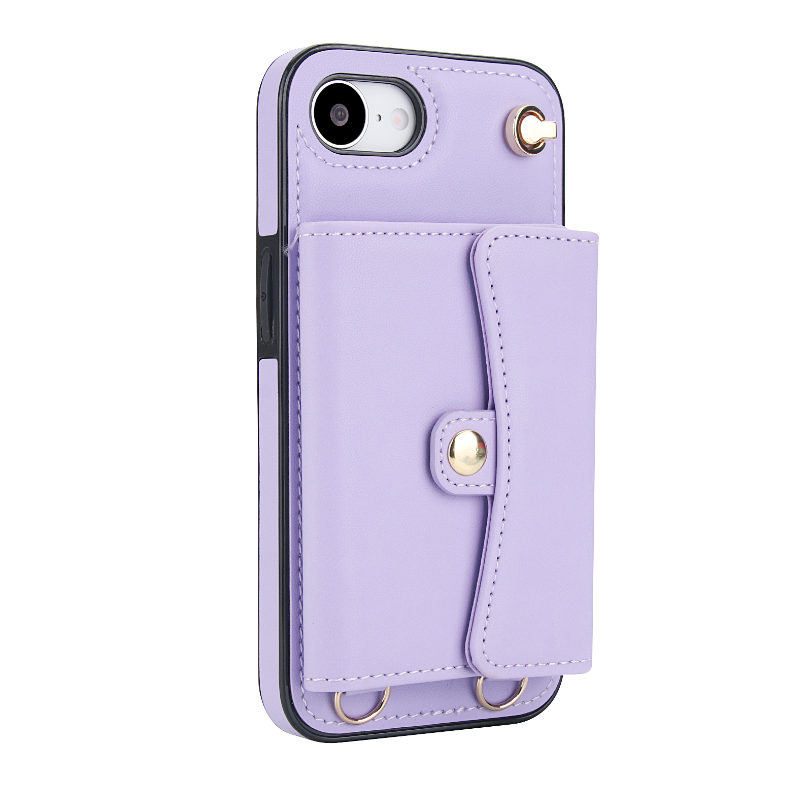 iPhone 16e Necklace Leder Schutz Hülle mit Kartenfach   Handykette (140cm) - Lila
