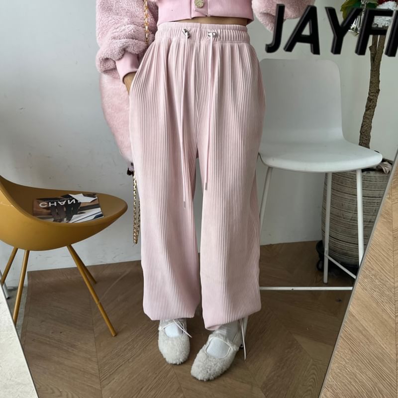 Janerium - Corduroy broek met hoge taille en wijde pijpen