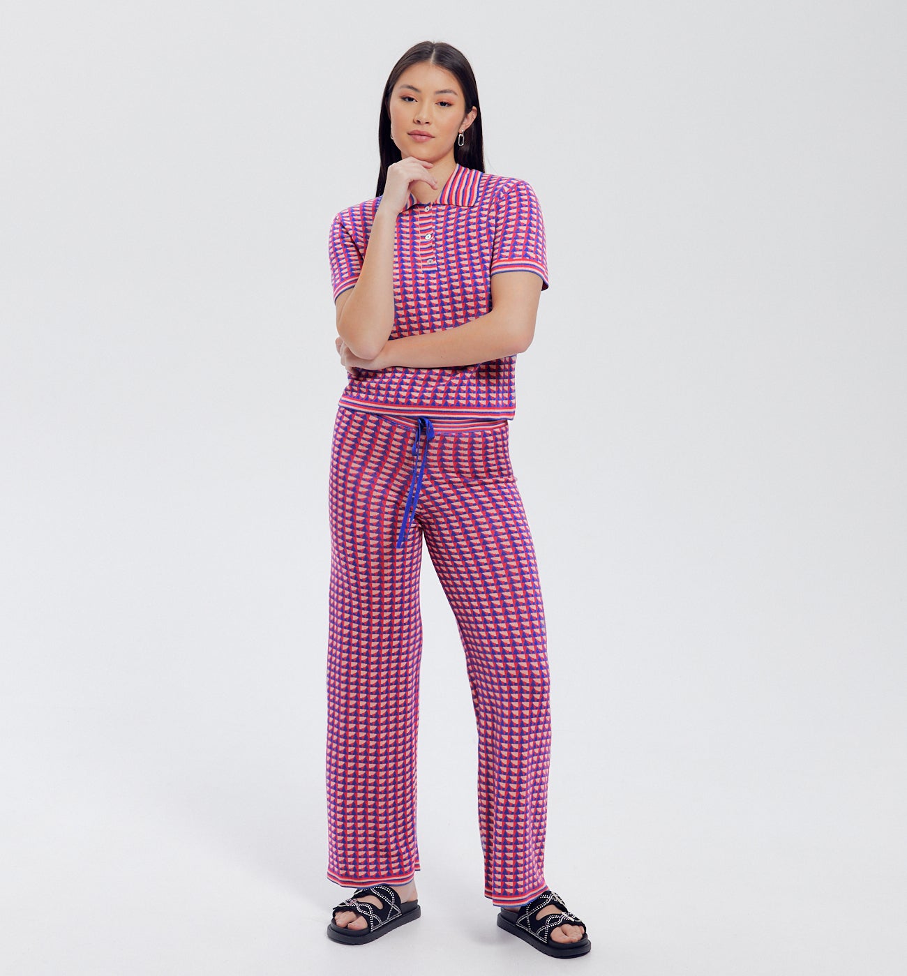 Pantalon large en tricot - Imprimé multicolore