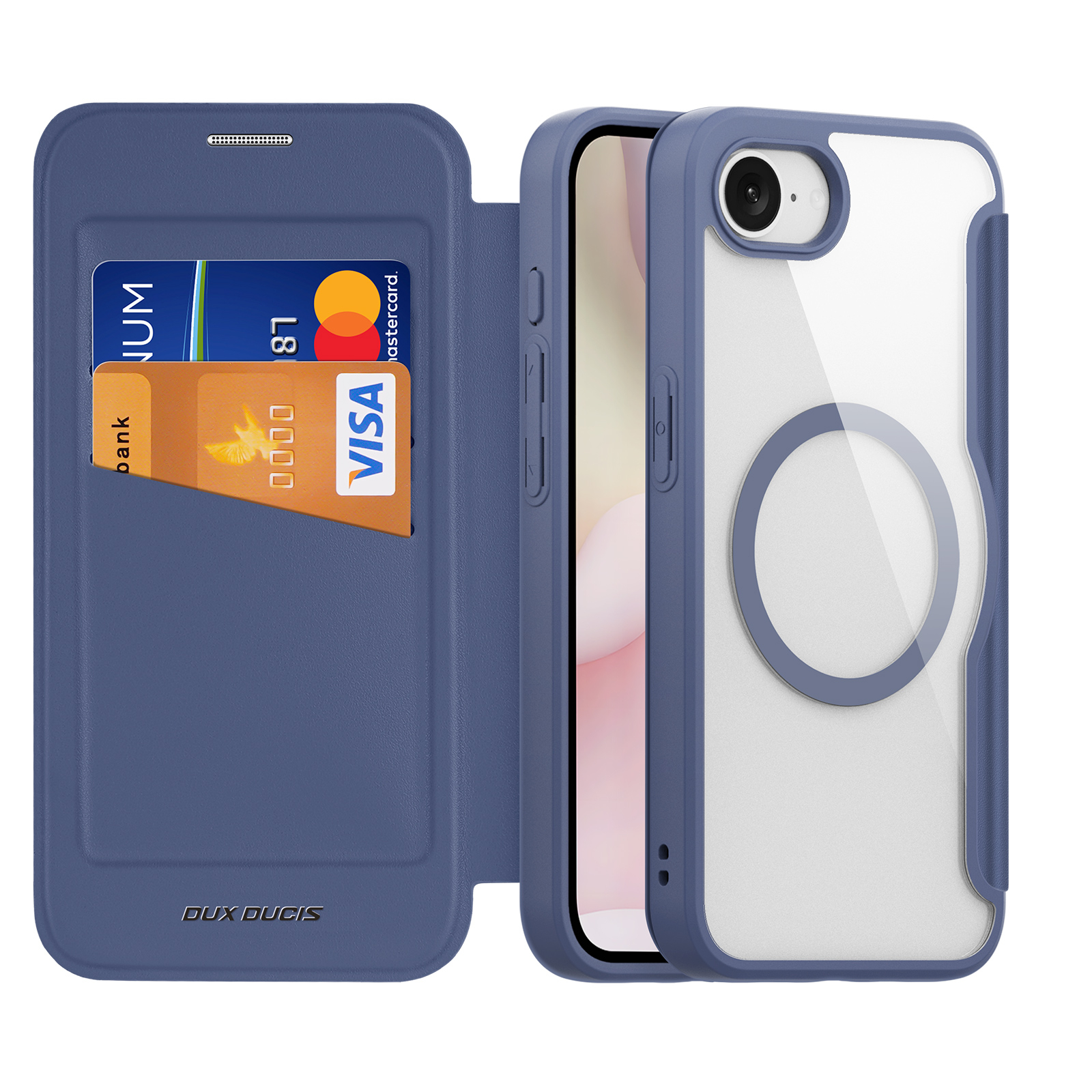 iPhone 16e MagSafe Hybrid Leder Tasche   Kunststoff Rückseite - Blau / Transparent