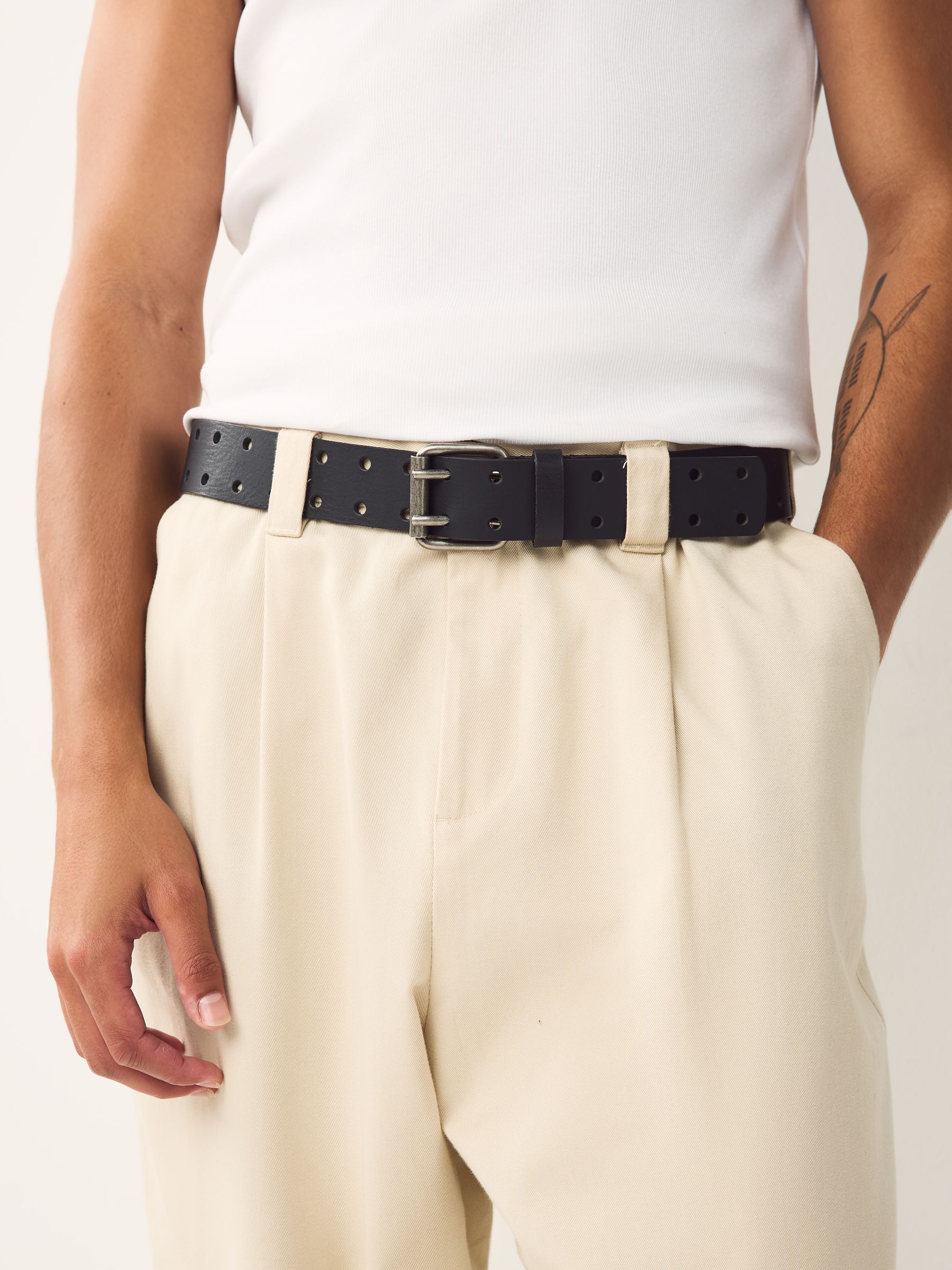 Zwart - Leather Double-Prong Belt