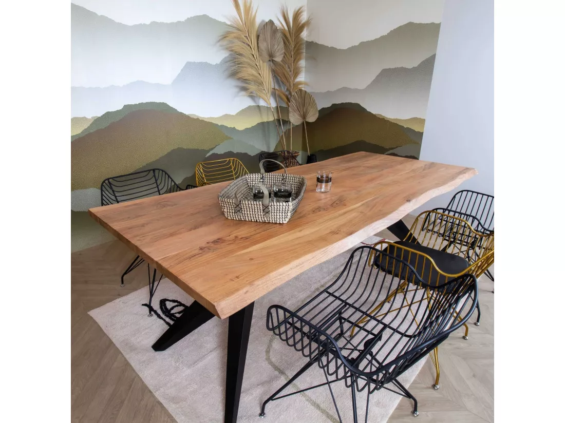 Now's Home - Table En Bois D'acacia Avec Pieds En Metal Noir 230x100x76cm Hamer
