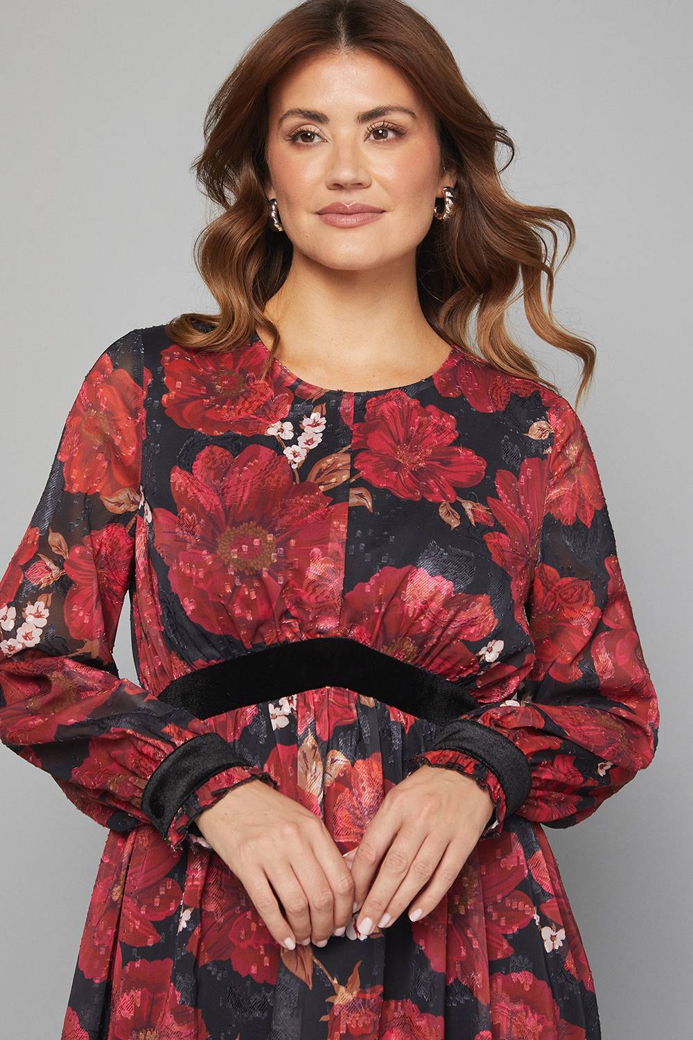 Wallis Robe Mi-Longue en Velours à Contraste Floral