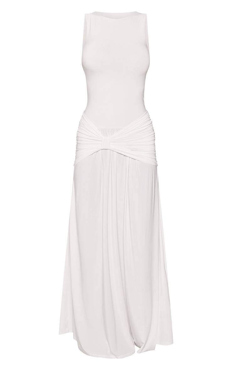 Blanc Robe Longue Moulante À Col Montant Avec Détails Contrastants Et Dos Nu
