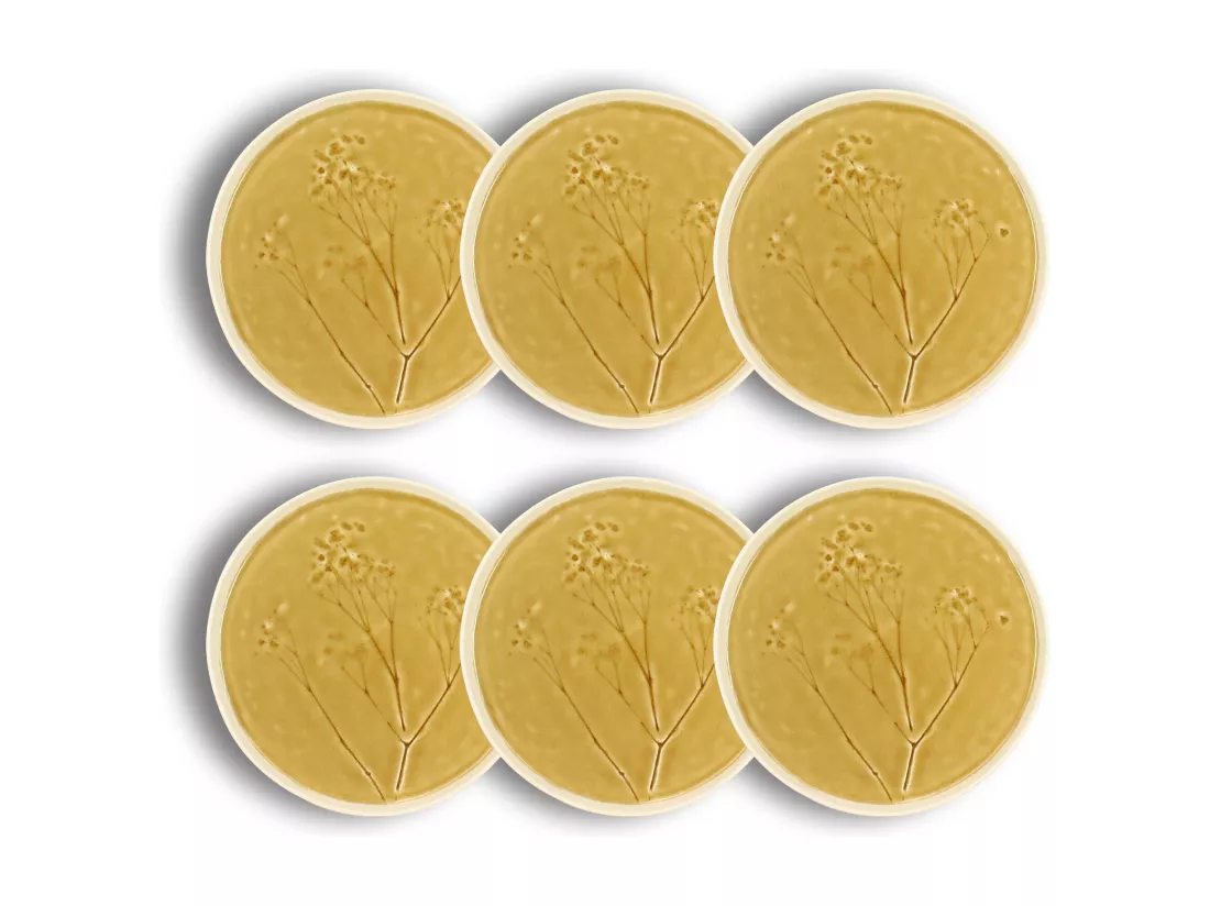 Ogo Living - Lot 6 Assiettes Dessert Fle 20cm En Gres Moutarde