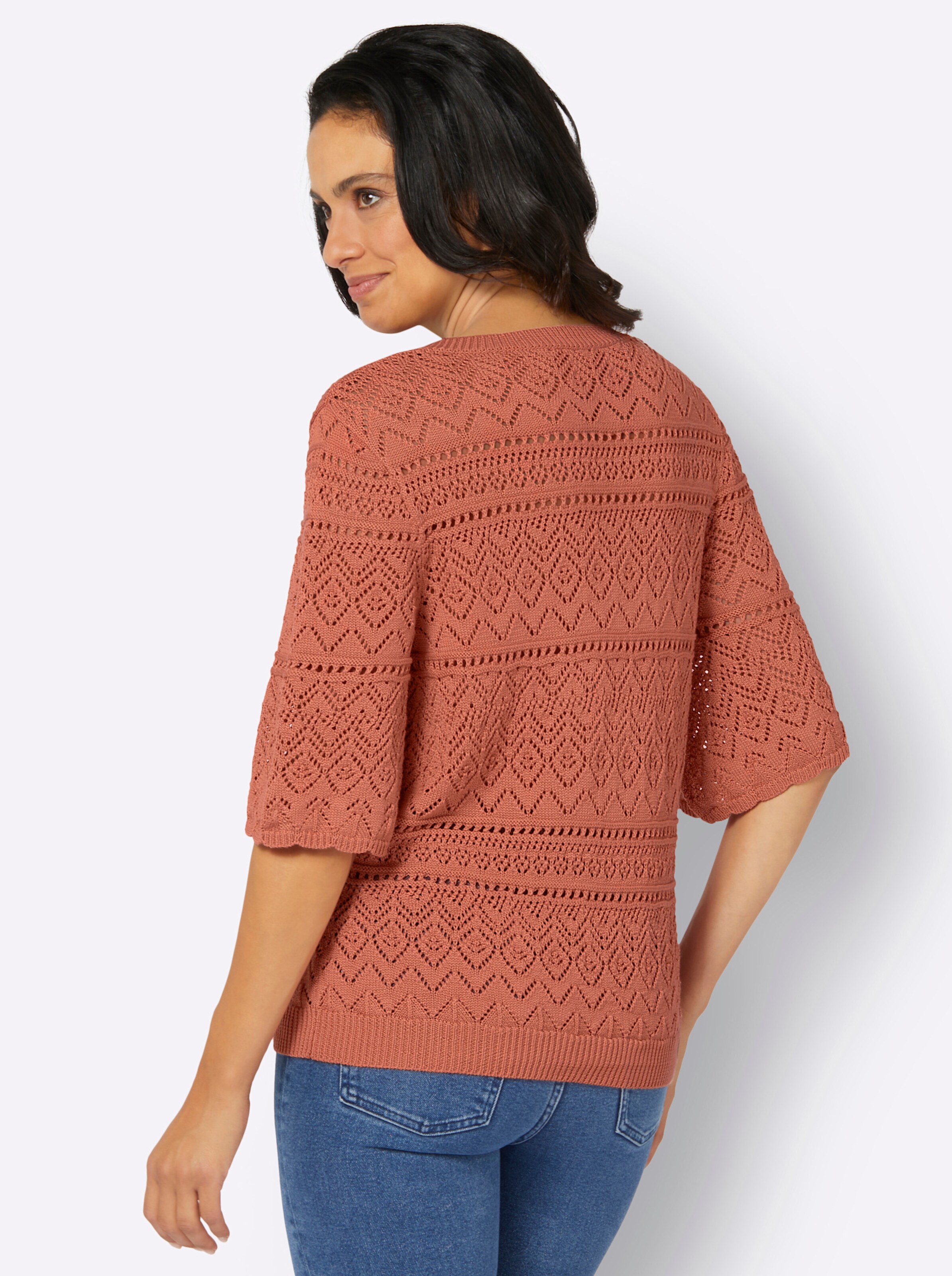 Ajour-Pullover in papaya