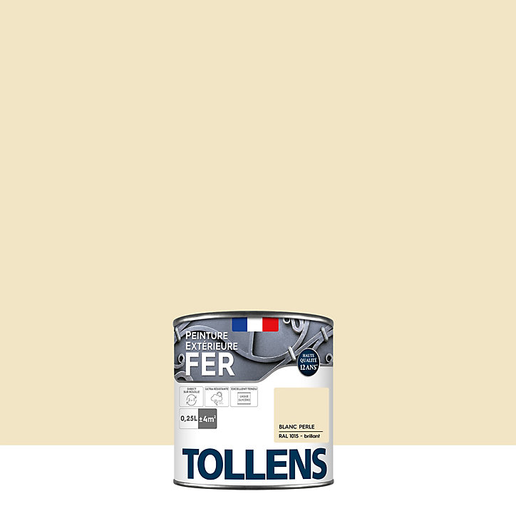 Peinture extérieure fer Tollens brillant blanc perle 250ml