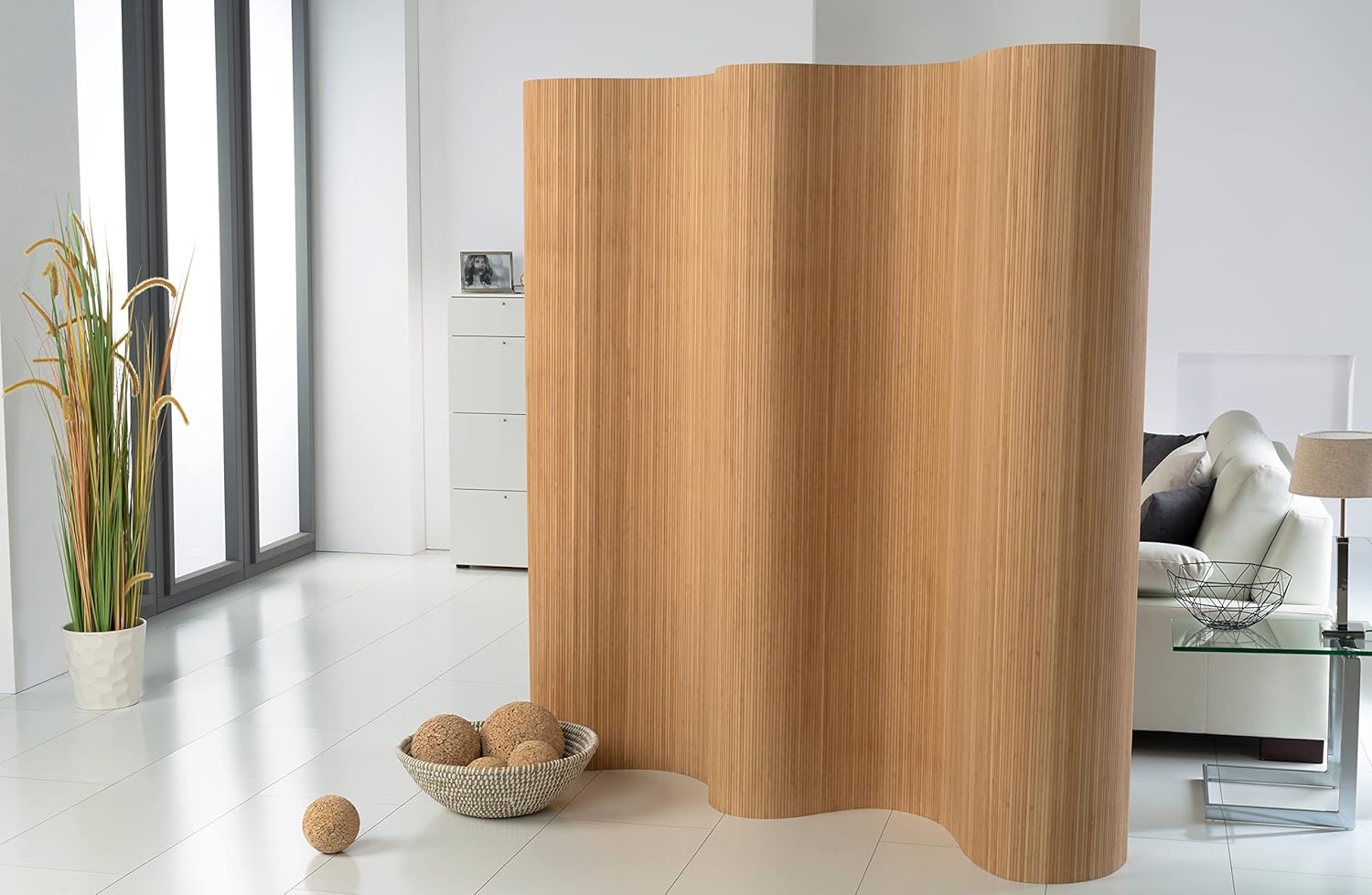 DE-COmmerce Doppelseitiger Bambus Paravent (BxH) 244 cm (Variable Stellbreite) x 185 cm Raumteiler Trennwand Faltwand Shoji Sichtschutz Farbe: Pure