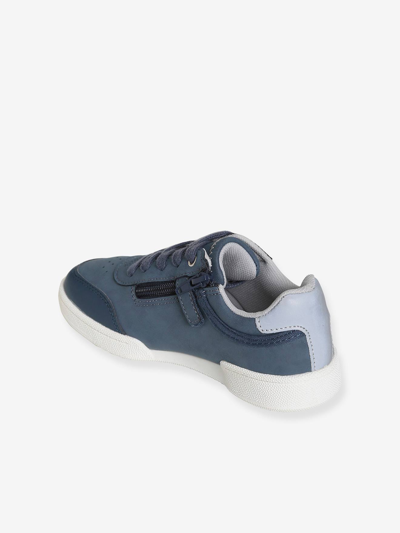 Tênis de amarrar com zíper, para meninos, azul escuro liso
