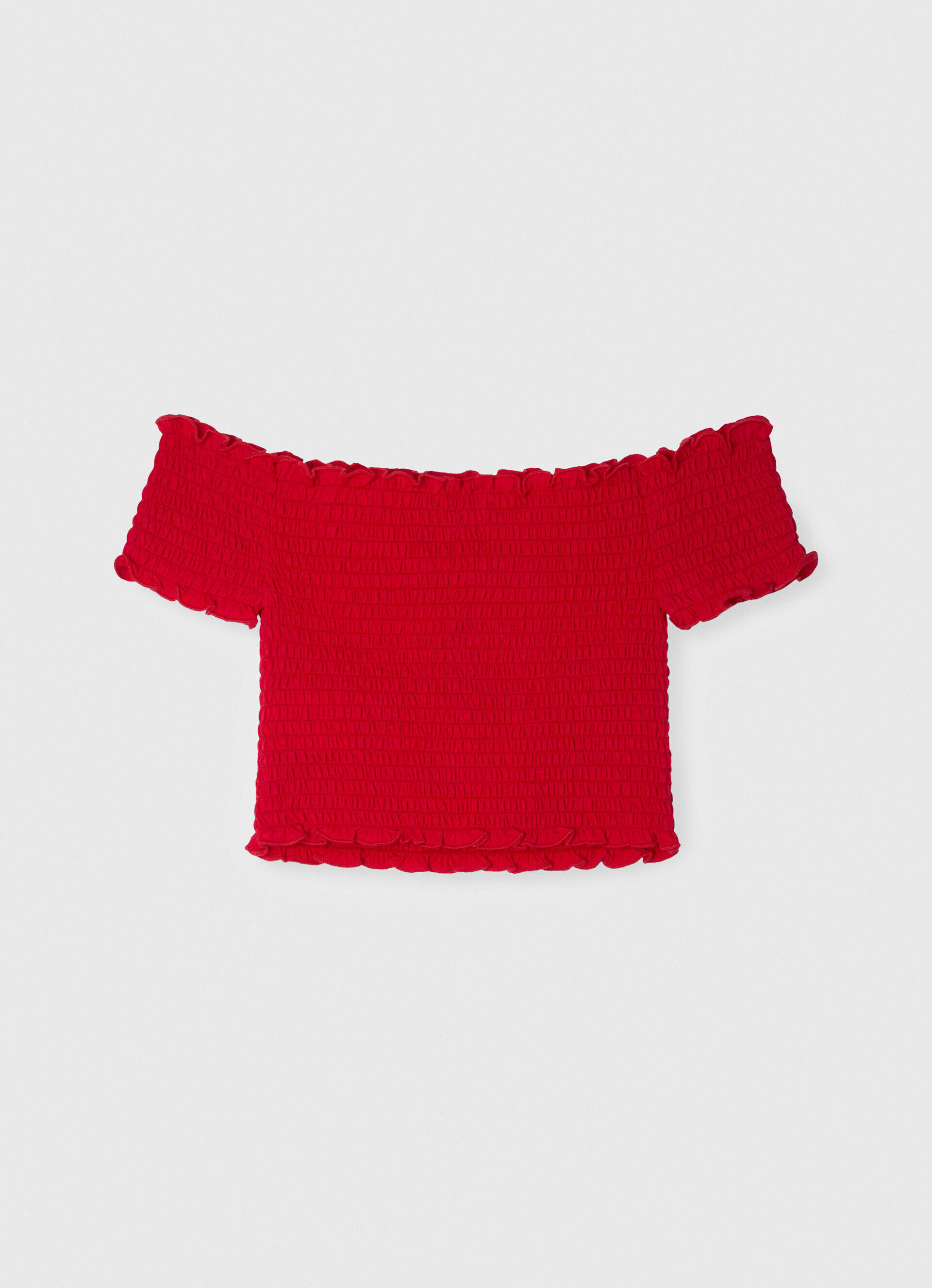 Blusa de manga curta com babados - em tela