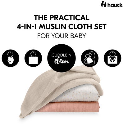 Hauck Cuddle N Clean Musselinteppe 3-Pakk, Beige Dots/Cork/Beige
