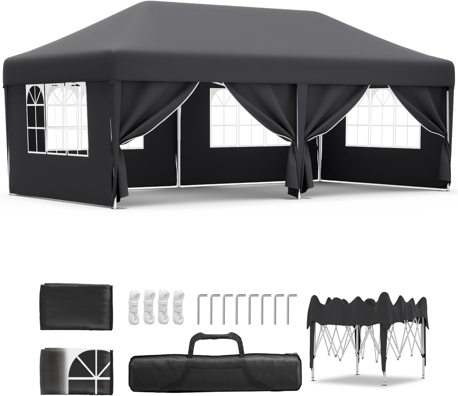 JUMMICO Pavillon 3x6 Wasserdicht Stabil Winterfest Höhe Verstellbar,Faltpavillon Partyzelt mit 6 Seitenwänden,Pavillion UV Schutz 50+,Gartenpavillon Faltzelt für Party,Hochzeit,Garten, Innenhof,Grau