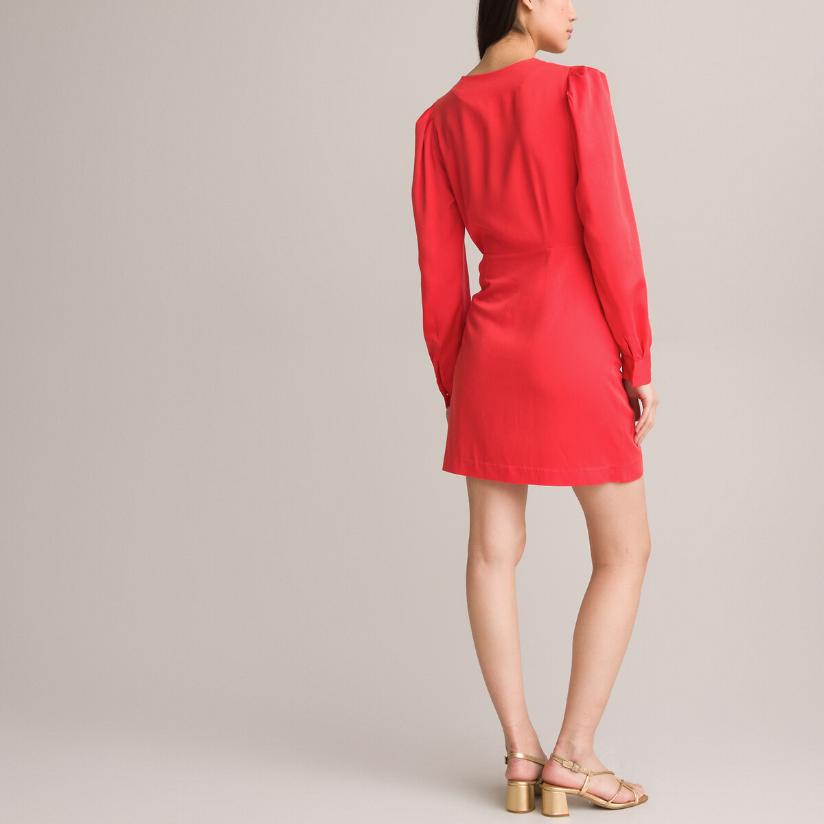 COLEÇÃO LA REDOUTE<br>Vestido curto, estilo envelope, mangas compridas