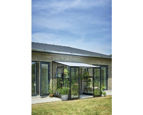 Aanbouwkas Halls Qube Lean-To 68, 3 mm veiligheidsglas, 188 x 251 cm, zwart