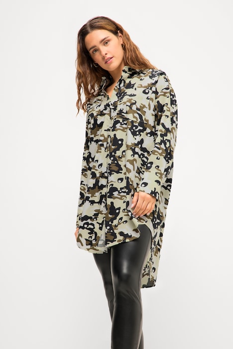 Hemdbluse, oversized, Camouflage, Hemdkragen, Langarm