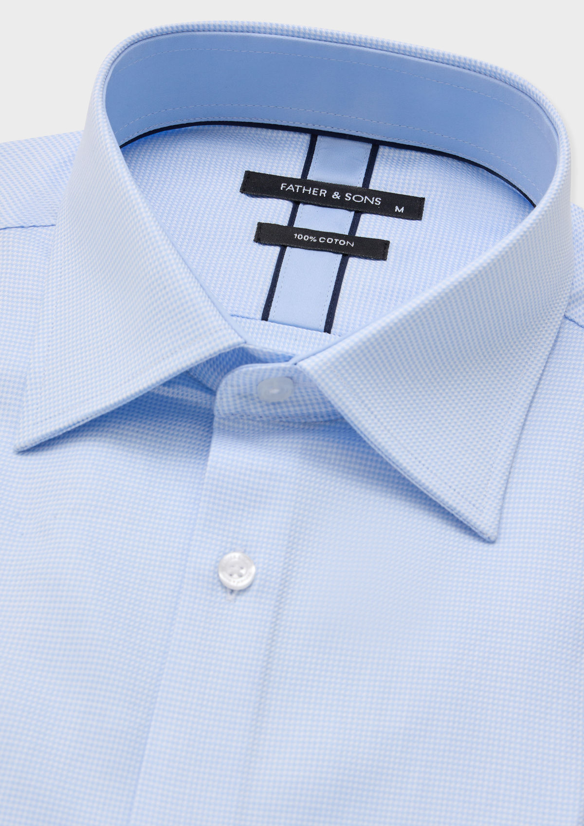Chemise manches courtes Slim en popeline de coton blanc à motif pied-de-poule bleu ciel