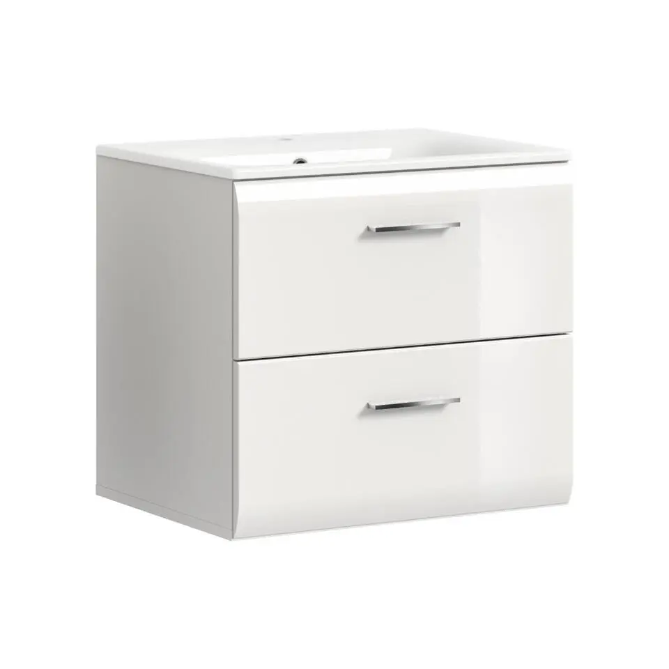 Hioshop Ice wastafel inclusief was 2 lades wit hoogglans- wit
