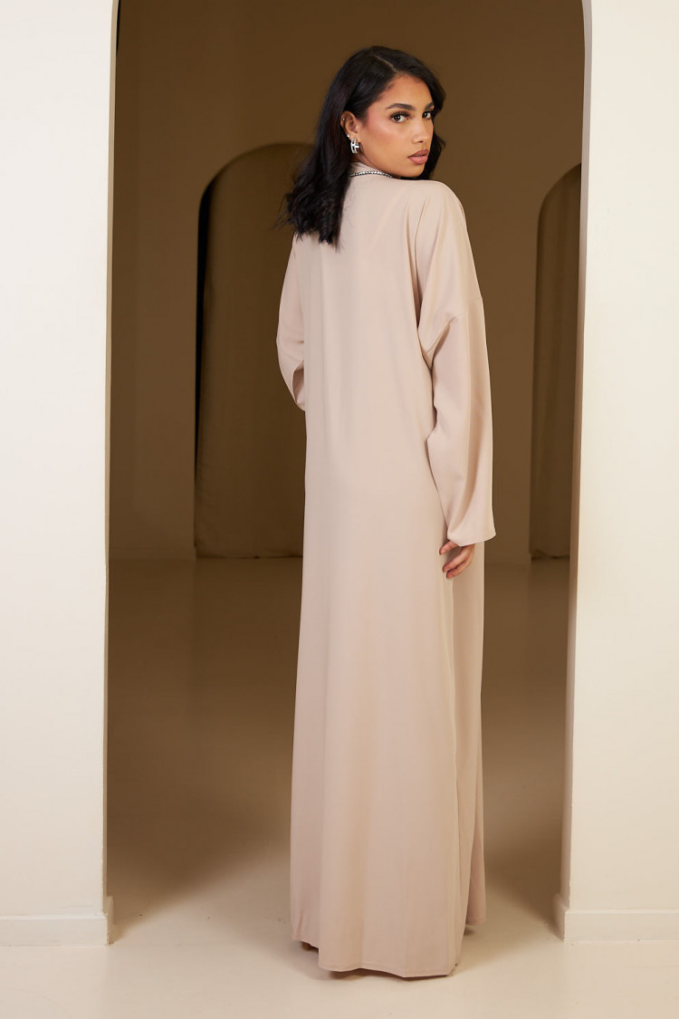 Robe beige à strass à noué sur le côté