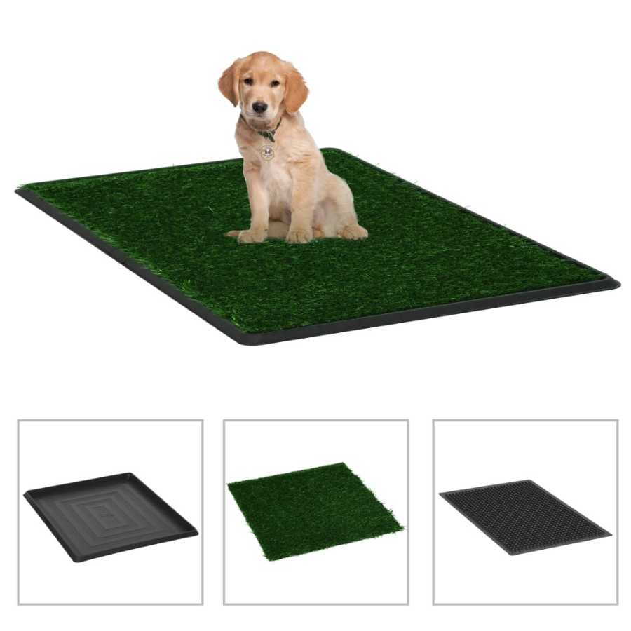 vidaXL Banheiro para animais de estimação com bandeja, grama artificial, para cães, verde