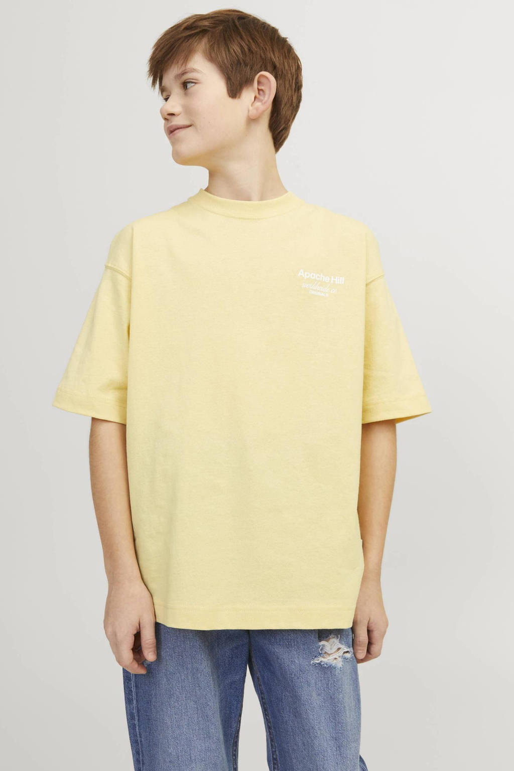 JACK & JONES T-shirt JORCASABLANCA met backprint lichtgeel