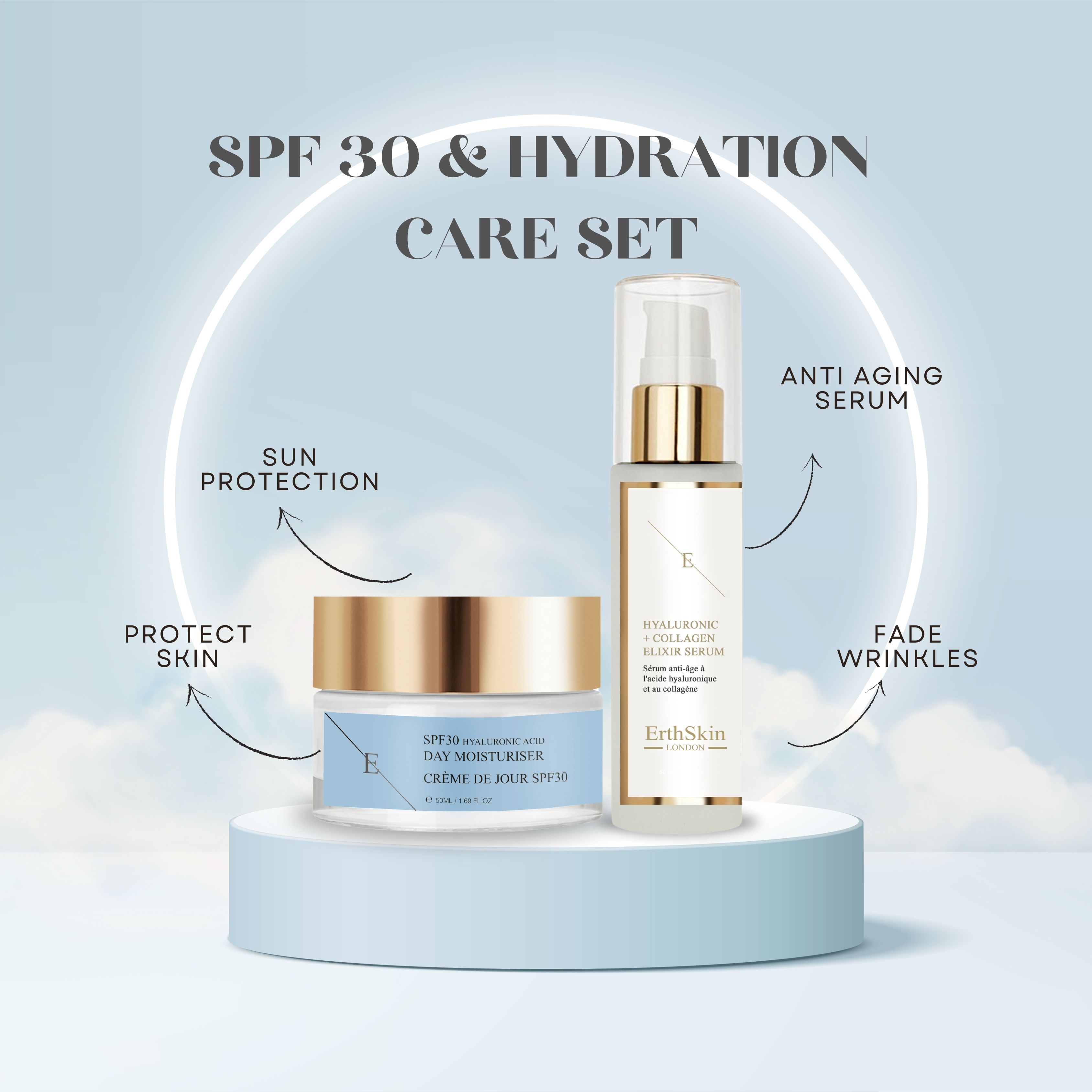 Erth skin london SPF Tagescreme + Hyaluron Serum Set