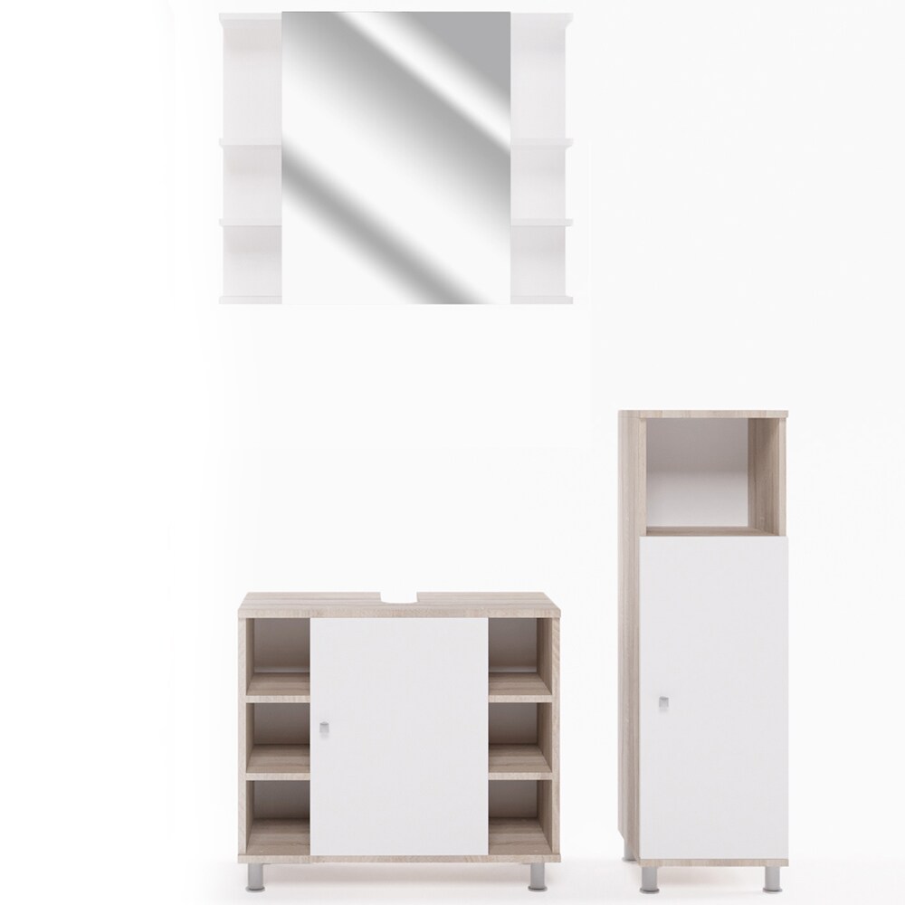 Vicco Badmöbel Set Fynn Badezimmer Spiegel Kommode Unterschrank Sonoma