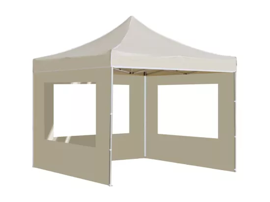 Tente de réception pliable avec parois Aluminium 2x2 m Crème