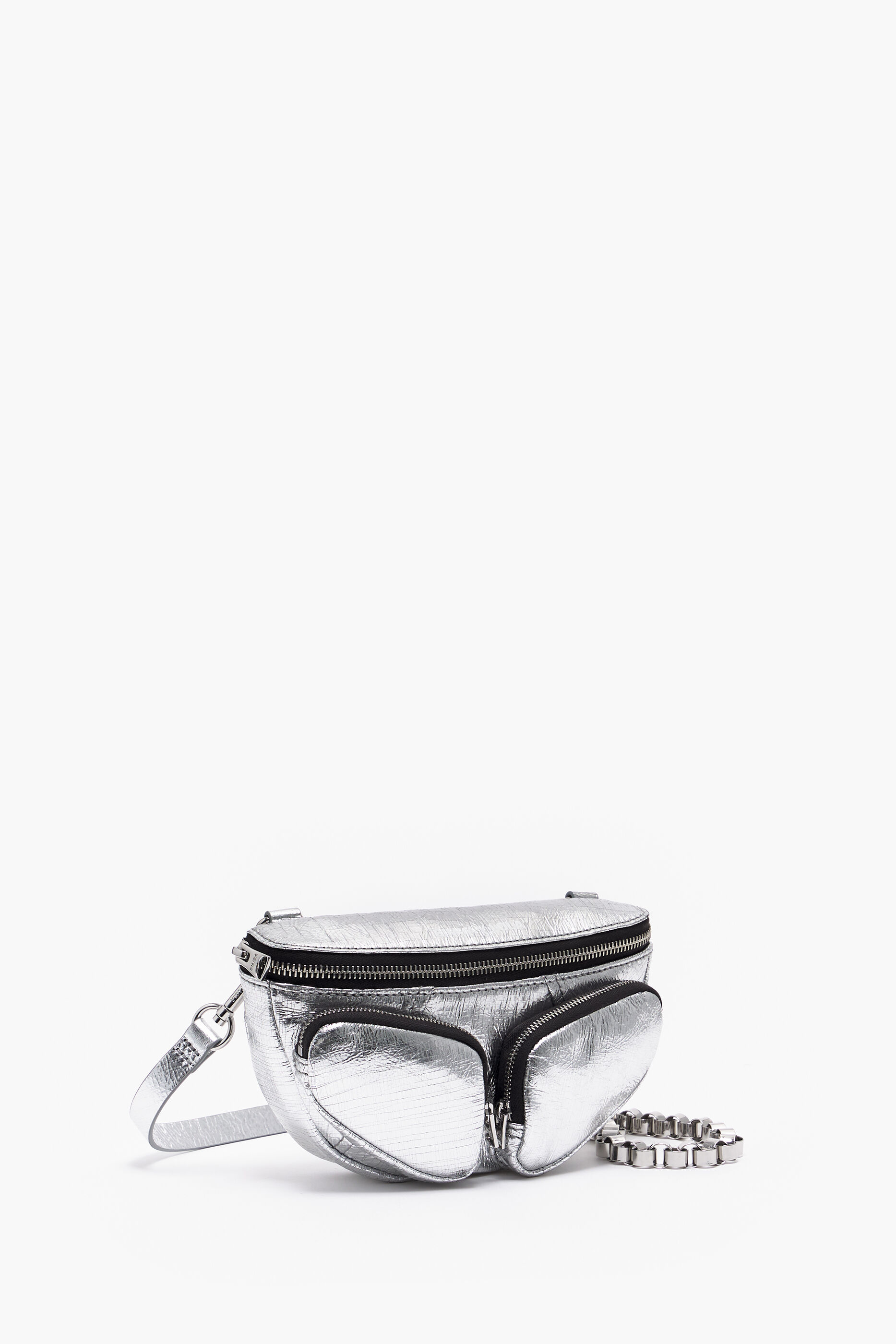 Pochete Pocket XS em couro prateado