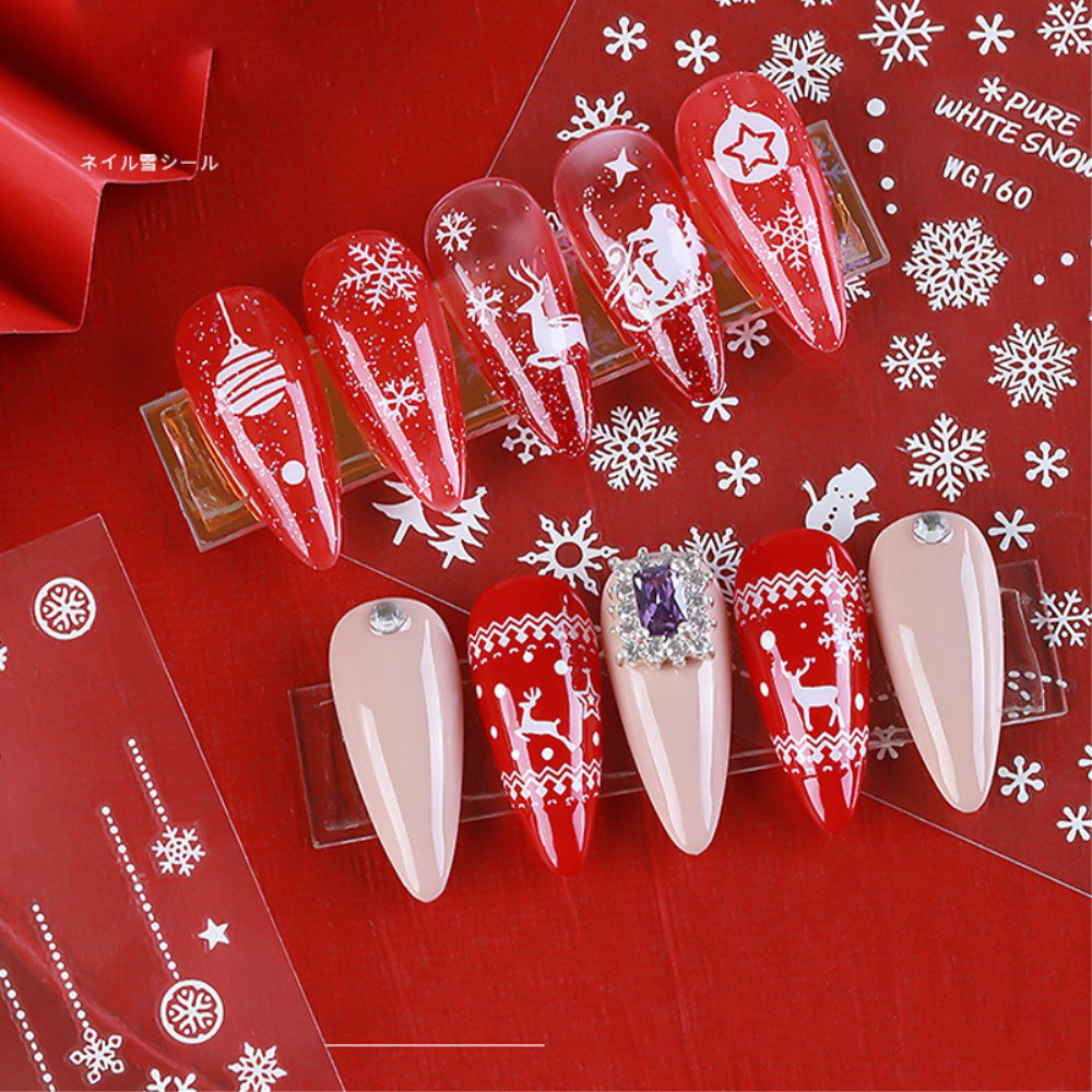 (95-tlg. Set) Nail Art Nagelsticker Nagel Tattoo Aufkleber Selbstklebend Weihnachten - Weiss