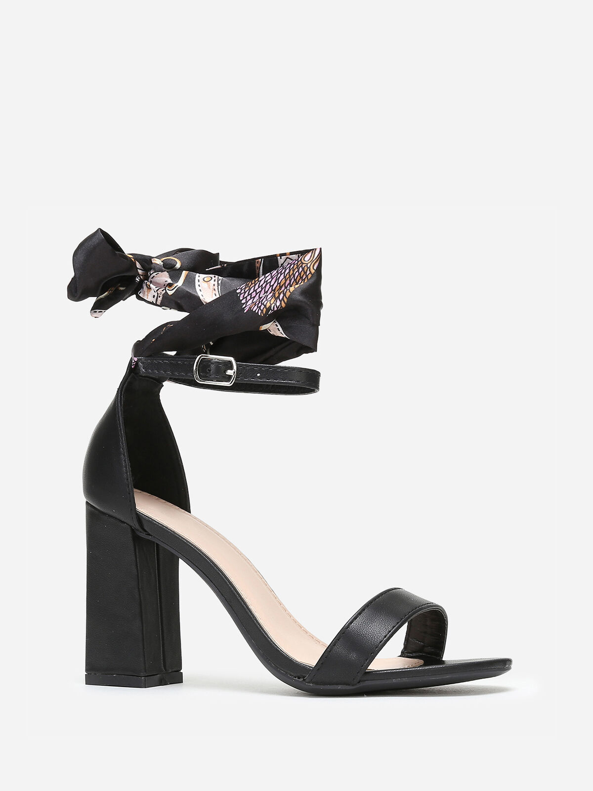 Sandales à foulard satiné imprimé- Noir