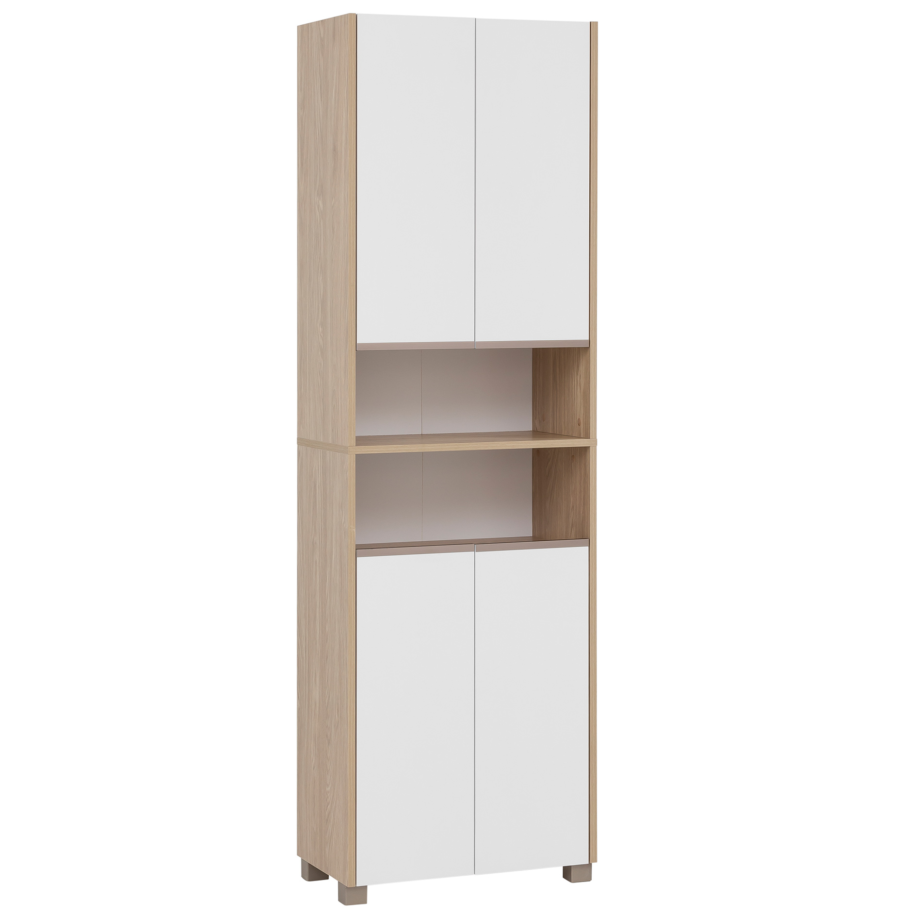 Hochschrank - kreideweiß - Eiche hell - 4 Türen