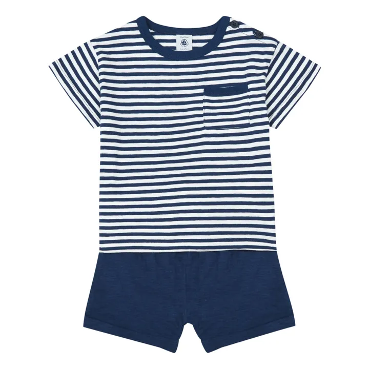 Petit Bateau Ensemble en Jersey Flammé et Coton | Bleu marine