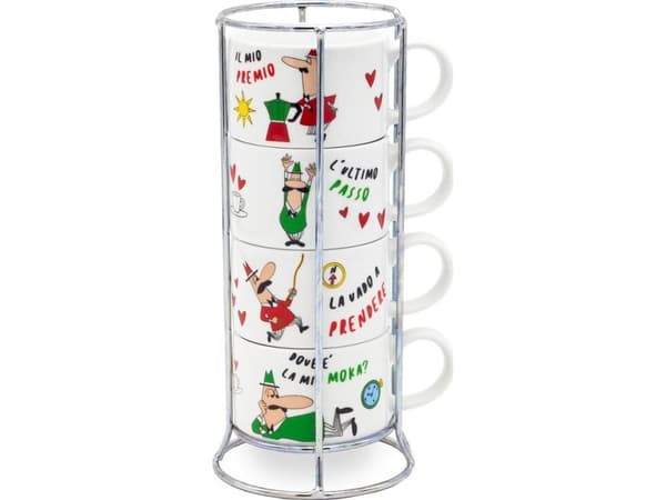 Bialetti L''Omino Italiano, Sett, Flerfarget, Keramisk, Cappuccino, 4 stykker, Boks