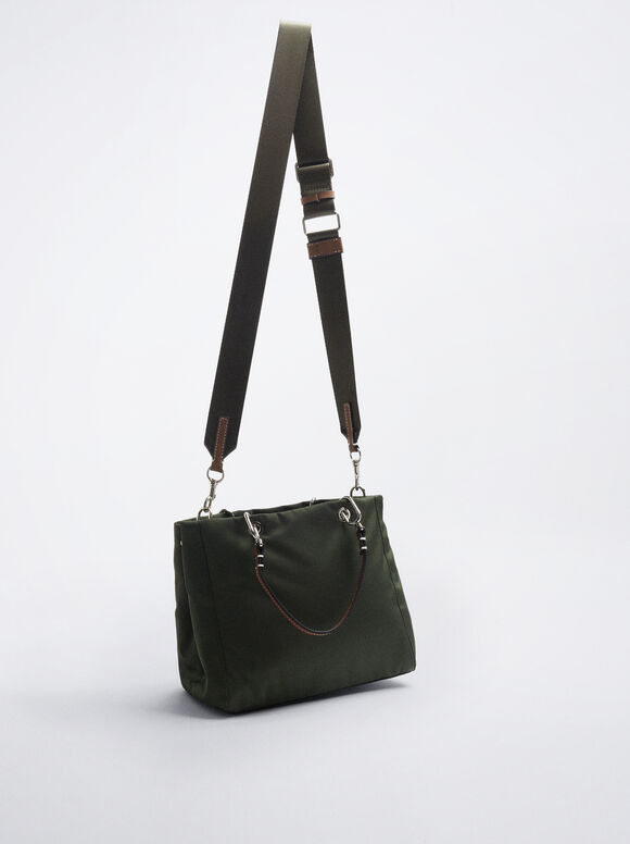 Bolsa Bolsa De Nylon Com Colgante - Caqui