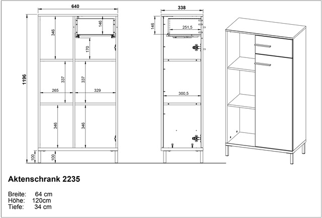 GERMANIA Aktenschrank »GW-Rovigo mit offenem Regal & Schublade,« 1 Stk. tlg. spiegelverkehrt montierbar, Höhe 120 cm, Made in Germany