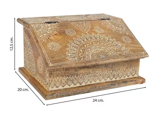 Coffret à bijoux en bois peint artisanal marron 24x20x12,5h