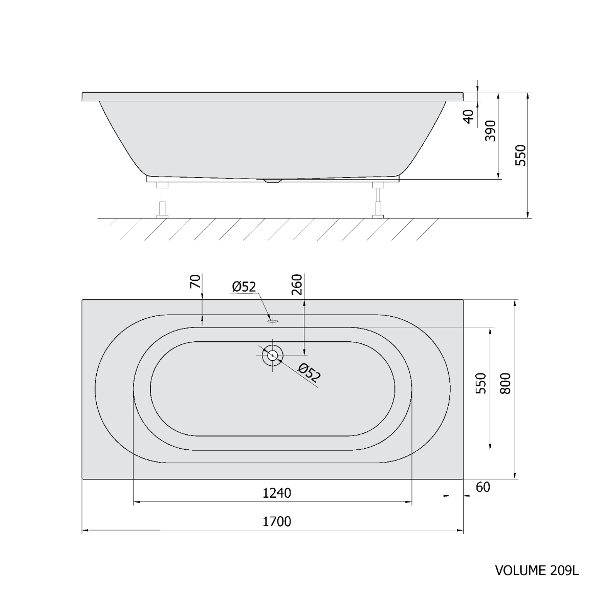 Polysan Levana ligbad 170x80x39cm wit mat