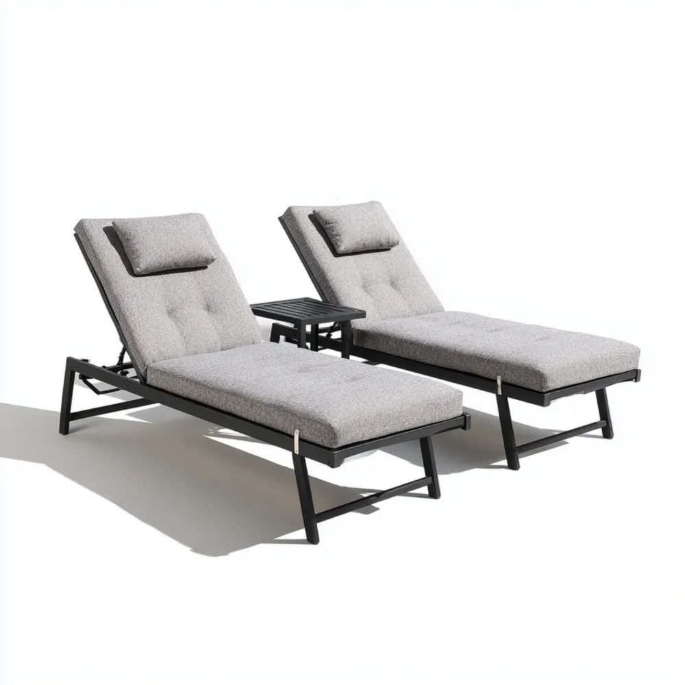Metall Textil Liegestuhl Set 200x65x35 cm - Grau - Verstellbar