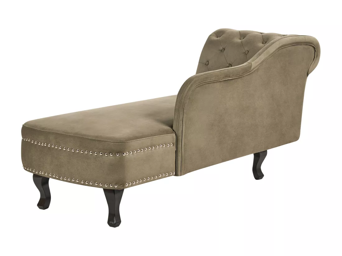 Chaise longue en velours côté droite vert olive NIMES